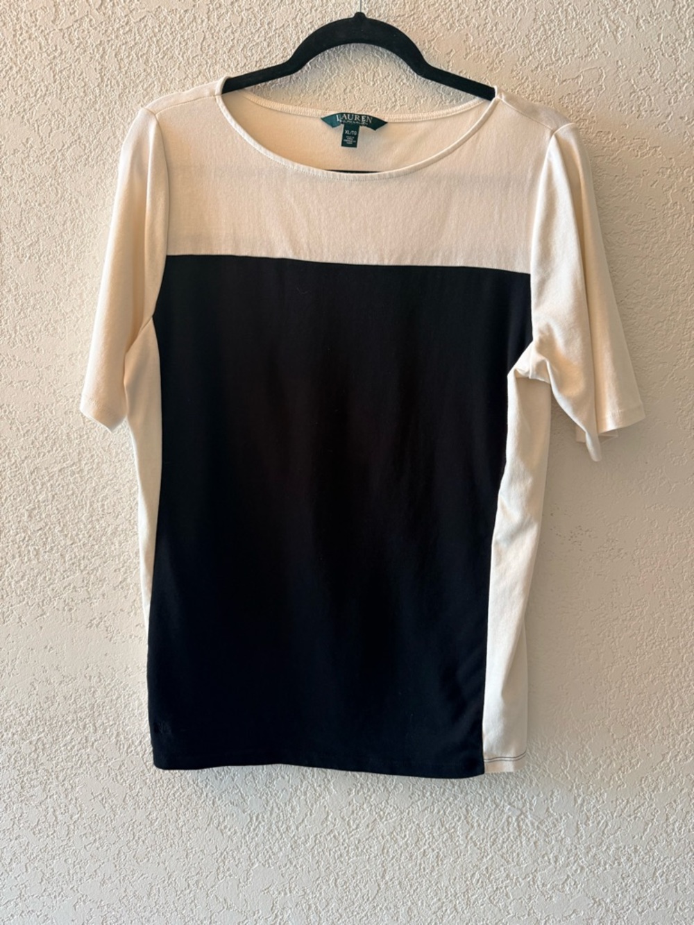 LAUREN RALPH LAUREN Women’s Black White Color Block Boat Neck Top Size X-Large